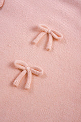 Light Pink Ruffled Bowknot Ribbed Trim Long Sleeve Sweater Sweaters JT's Designer Fashion