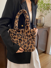 Leopard Fluff Handbag with Zip Shoulder Bags JT's Designer Fashion
