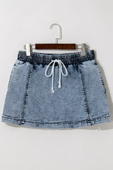 Dusk Blue Drawstring High Waist Pocketed Denim Shorts Bottoms JT's Designer Fashion