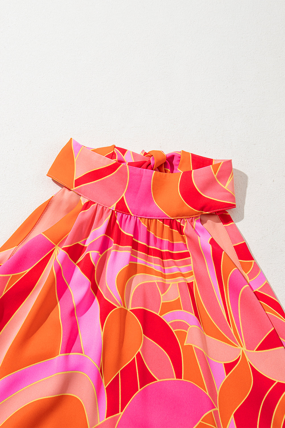 Rose Abstract Printed High Neck Knotted Nape Sleeveless Long Dress Maxi Dresses JT's Designer Fashion