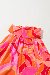 Rose Abstract Printed High Neck Knotted Nape Sleeveless Long Dress Maxi Dresses JT's Designer Fashion
