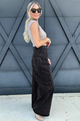 Dark Grey Pleated Wide Leg Mineral Wash Denim Pants Jeans JT's Designer Fashion