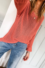 Coral Crochet Hollow-out Jumper Top Sweater Sweaters JT's Designer Fashion