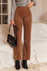Chestnut Solid Color Double Breasted Straight Leg Pants Pants & Culotte JT's Designer Fashion