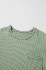 Clearly Aqua Solid Color Corded Drop Shoulder Long Sleeve Top Long Sleeve Tops JT's Designer Fashion