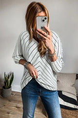 Black Stripe Chevron Striped V Neck Long Sleeve Casual Top Long Sleeve Tops JT's Designer Fashion