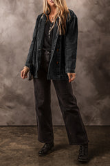 Black Side Pockets Lapel Collar Denim Jacket Denim Jackets JT's Designer Fashion