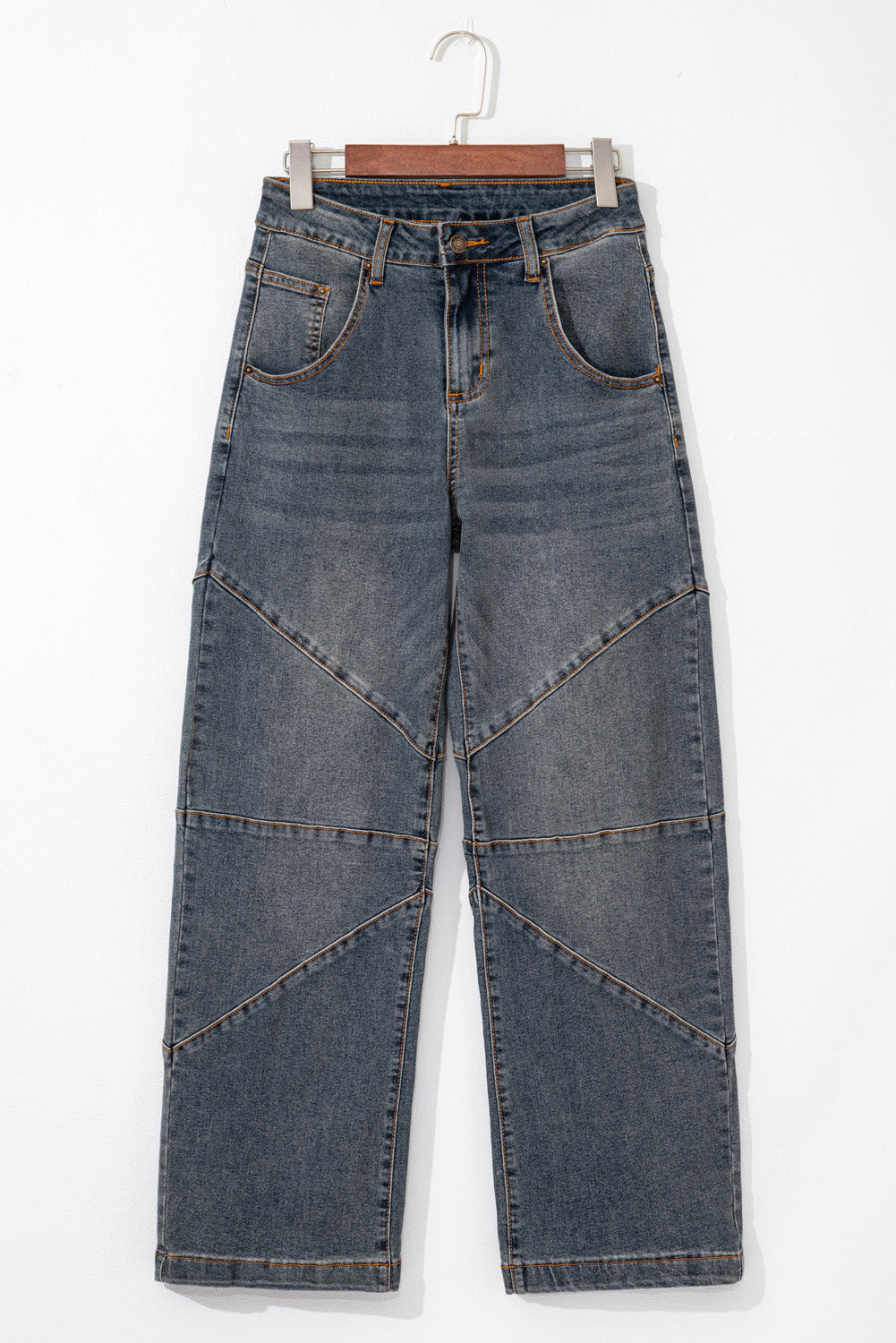 Sail Blue Exposed Stitching Loose Straight High Waist Jeans Jeans JT's Designer Fashion
