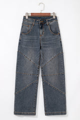 Sail Blue Exposed Stitching Loose Straight High Waist Jeans Jeans JT's Designer Fashion