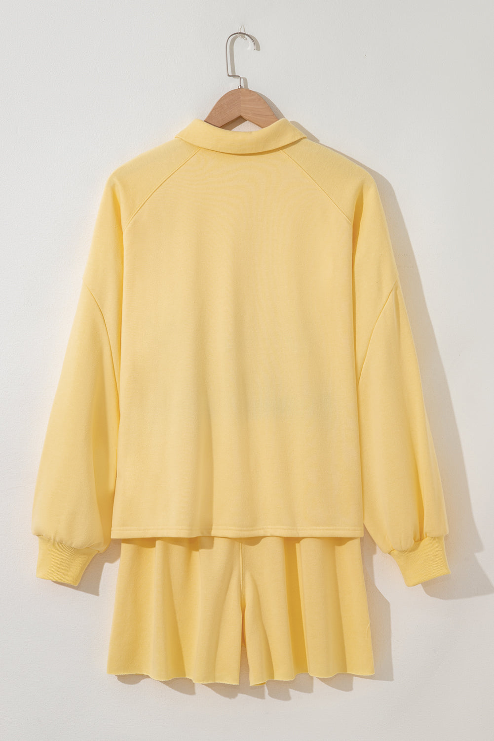 Yellow Cream Button Collar Drop Shoulder Pullover and Shorts 2pcs Outfit Short Sets JT's Designer Fashion