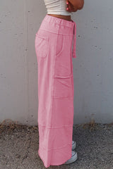 Bonbon Mineral Wash Exposed Seam Drawstring High Waist Wide Leg Cargo Pants Casual Shorts JT's Designer Fashion