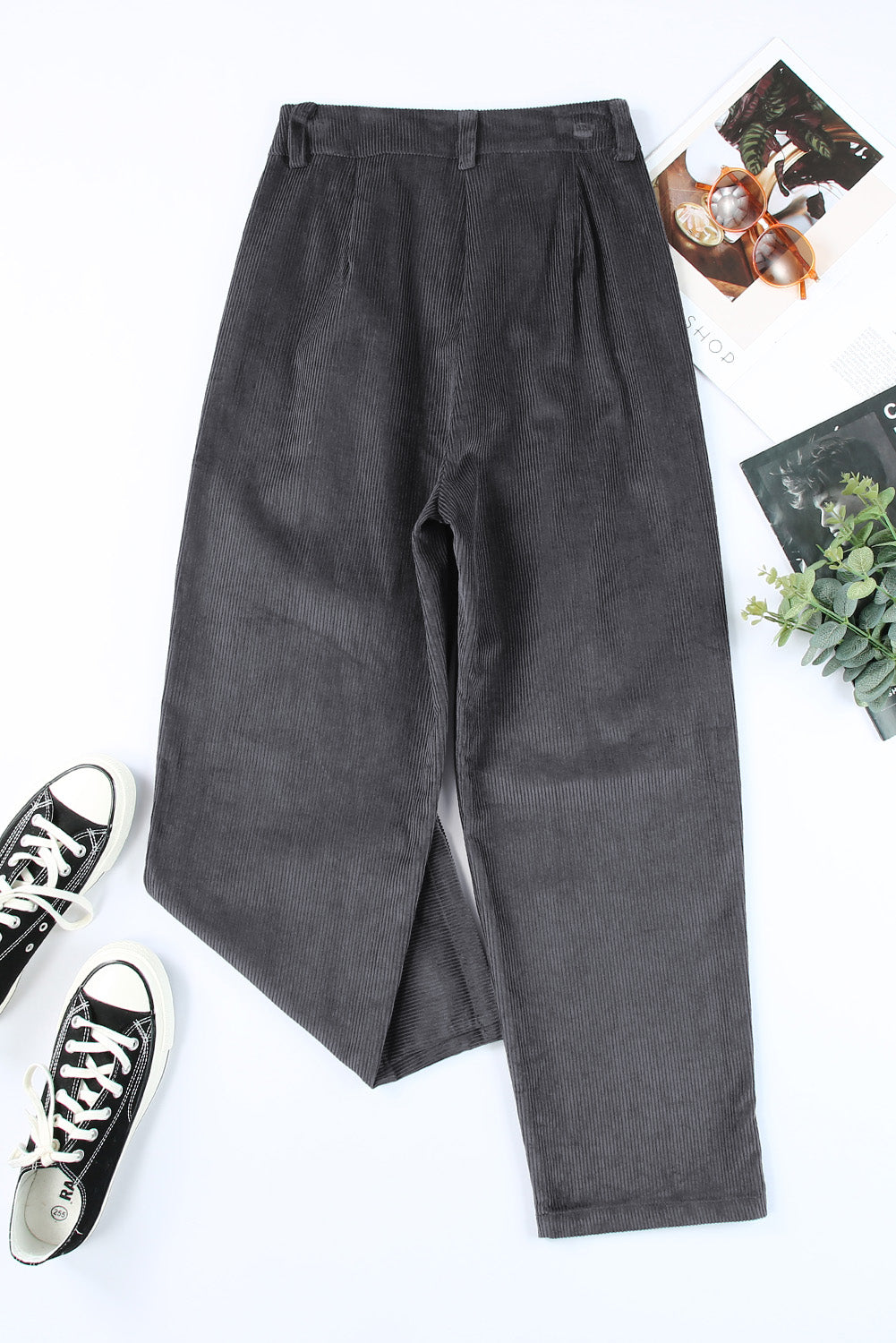 Gray Corduroy High Waist Straight Leg Pants Pants & Culotte JT's Designer Fashion