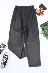 Gray Corduroy High Waist Straight Leg Pants Pants & Culotte JT's Designer Fashion