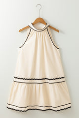 Khaki Stripe Ric Rac Trim Halter A-line Sleeveless Mini Dress Mini Dresses JT's Designer Fashion