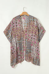 Apricot Floral Print Short Wide Sleeve Open Front Loose Kimono Kimonos JT's Designer Fashion