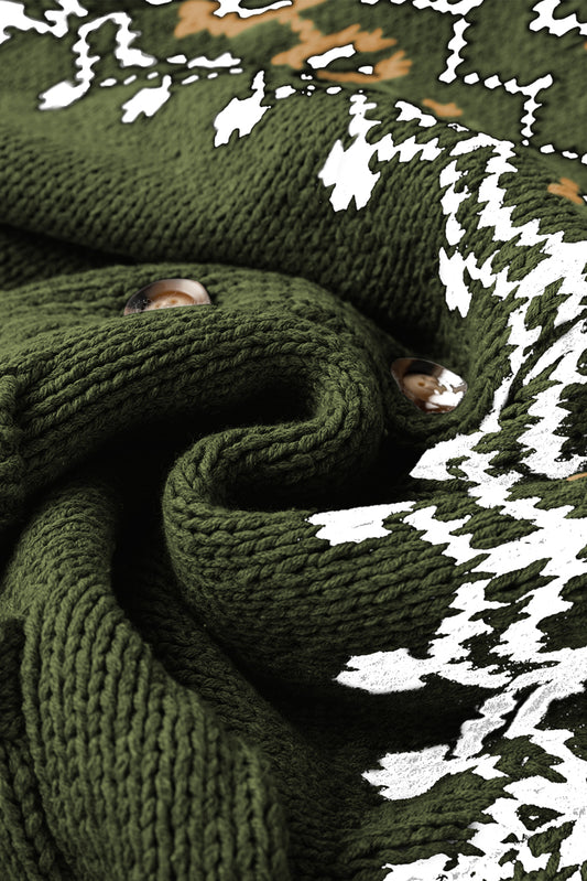 Moss Green Western Fashion Abstract Printed Cardigan Sweater Cardigans JT's Designer Fashion