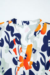 Orange Floral Print Notched Neck Flutter Sleeve Mini Dress Floral Dresses JT's Designer Fashion