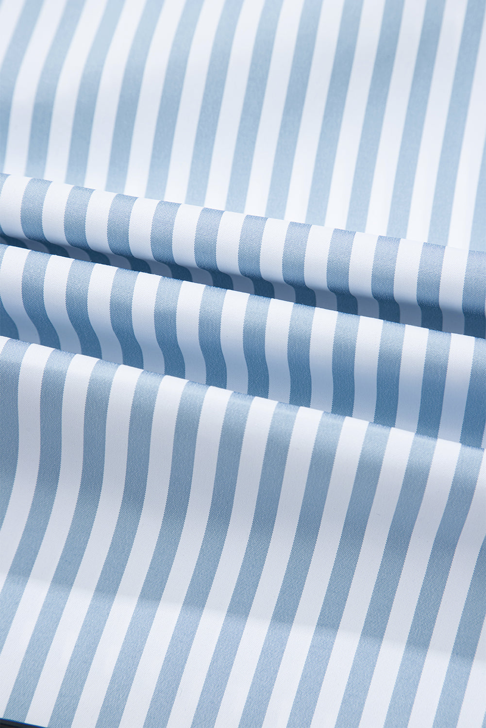 Sky Blue Stripe Shirred Detail Half Placket Collared Long Sleeve Fall Shirt Blouses & Shirts JT's Designer Fashion