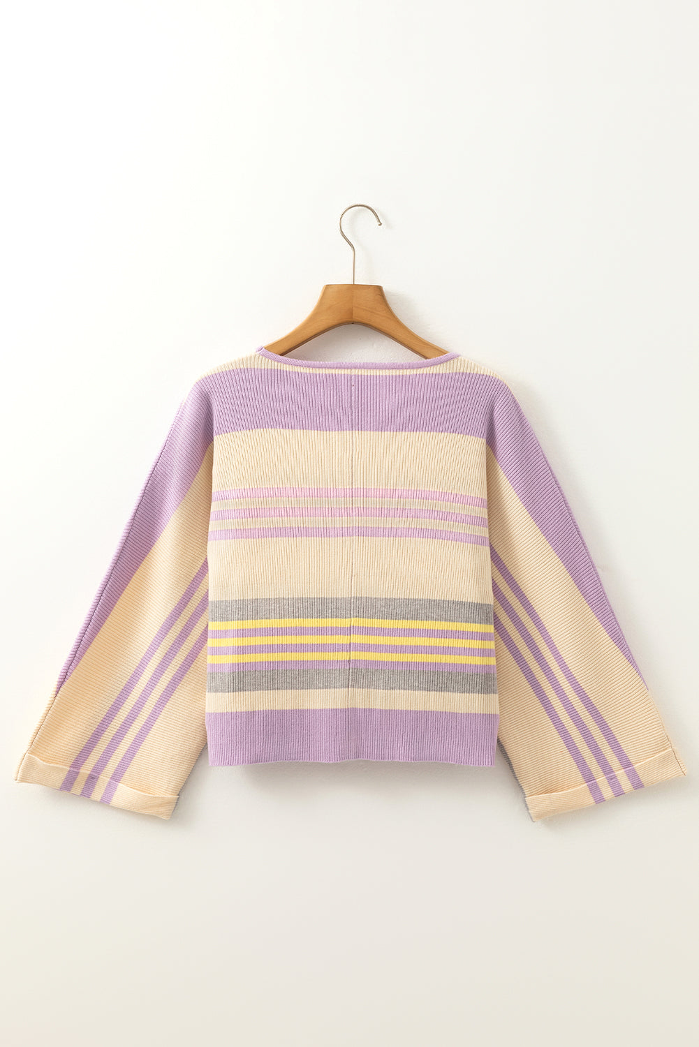 Purple Stripe Borderline Rib Knit Cuffed Dolman Sleeve Sweater Sweaters JT's Designer Fashion
