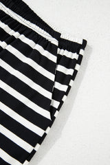 Black White Striped Short Sleeve Top and Shorts Set Short Sets JT's Designer Fashion