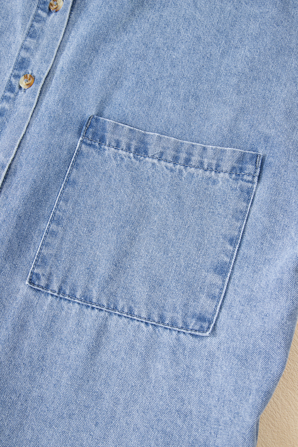 Dusk Blue Short Sleeve Pocketed Button up Denim Tunic Dress Mini Dresses JT's Designer Fashion