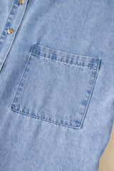 Dusk Blue Short Sleeve Pocketed Button up Denim Tunic Dress Mini Dresses JT's Designer Fashion