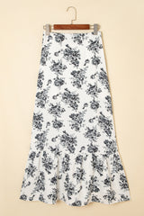 Black Boho Floral High Waist Ruffle Split Maxi Skirt Skirts & Petticoat JT's Designer Fashion