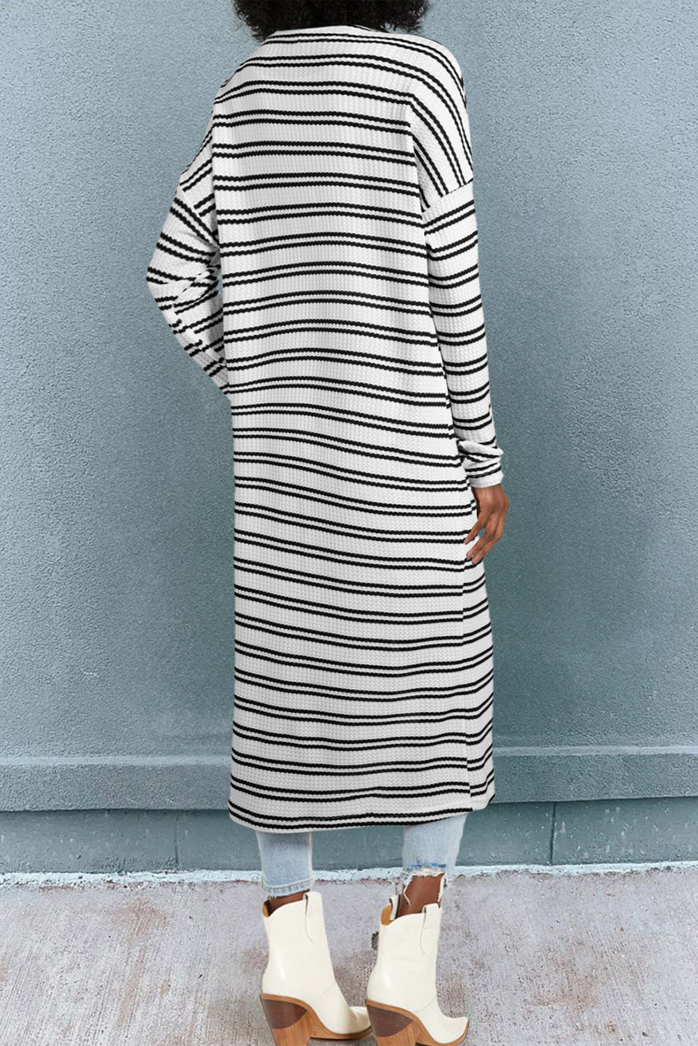 Black Stripe Print Open Front Duster Cardigan Cardigans JT's Designer Fashion