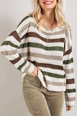 Stripe Crochet Hollow out Knit Sweater Sweaters & Cardigans JT's Designer Fashion