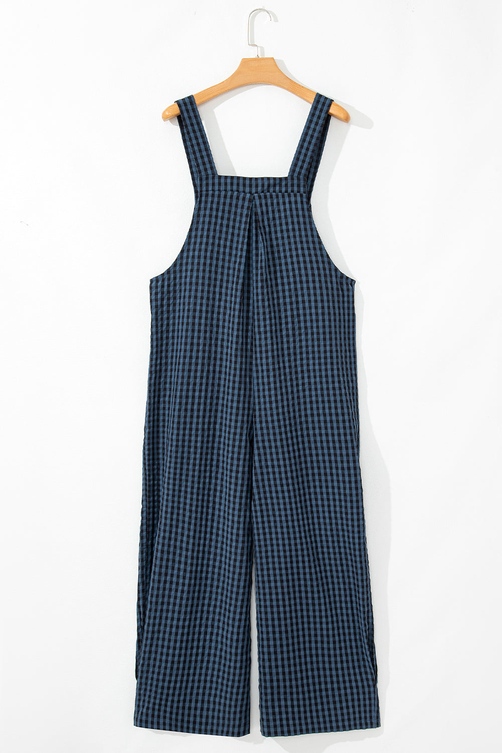 Sail Blue Plaid Print Buttoned Pocketed High Waist Overall Jumpsuits & Rompers JT's Designer Fashion