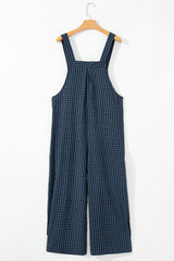 Sail Blue Plaid Print Buttoned Pocketed High Waist Overall Jumpsuits & Rompers JT's Designer Fashion