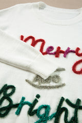 White Tinsel Merry and Bright Graphic Christmas Sweater Sweaters JT's Designer Fashion