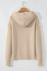 Beige Solid Color Drawstring Hooded Drop Shoulder Pullover Sweater Sweaters JT's Designer Fashion