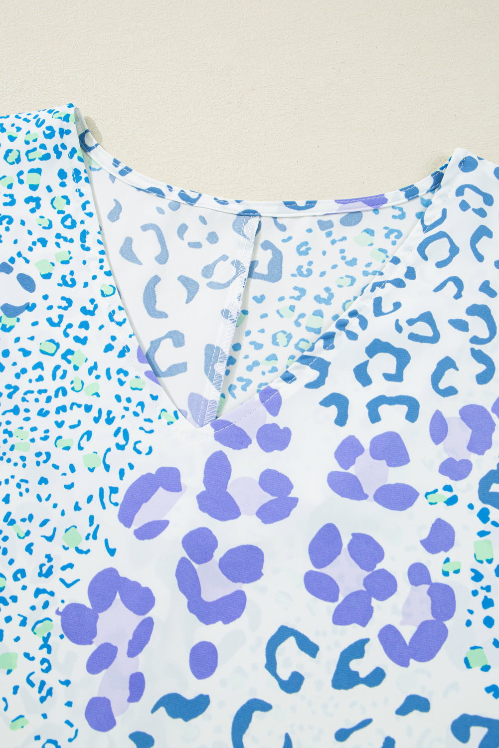 Sky Blue Leopard Print Short Sleeve V Neck Plus Size Top Plus Size Blouses & Shirts JT's Designer Fashion