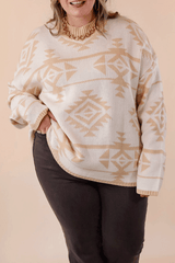 Apricot Plus Size Western Aztec Print Loose Sweater Plus Size Sweaters & Cardigans JT's Designer Fashion