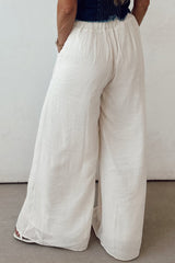 White Casual Tie Waist Pleated Wide Leg Pants Pants & Culotte JT's Designer Fashion