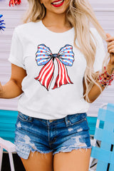 White Stripes and Stars Bowknot Print T Shirt Graphic Tees JT's Designer Fashion