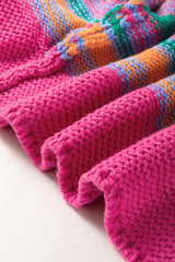 Rose Stripe Colorful Puff Sleeve Drop Shoulder Loose Cardigan Cardigans JT's Designer Fashion