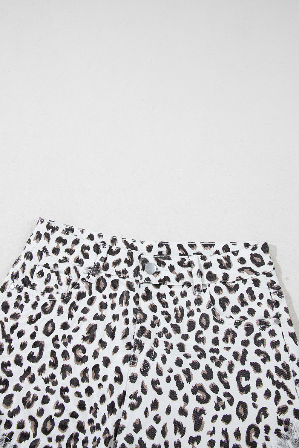White Leopard Frayed Hem Denim Shorts Bottoms JT's Designer Fashion