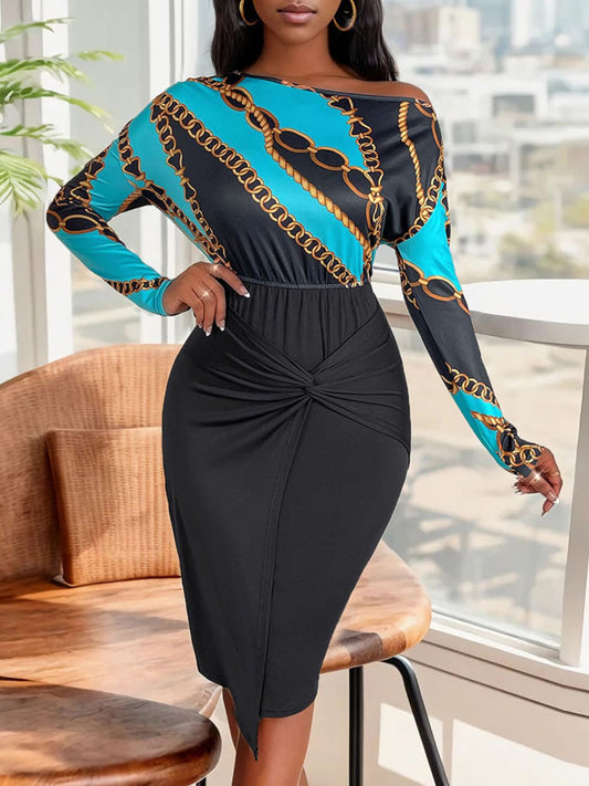 Twisted Printed Long Sleeve Dress Bodycon Dresses JT's Designer Fashion