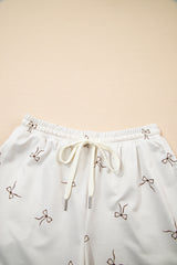 Beige Bow Print Half Zip Tank and Shorts 2pcs Set Short Sets JT's Designer Fashion