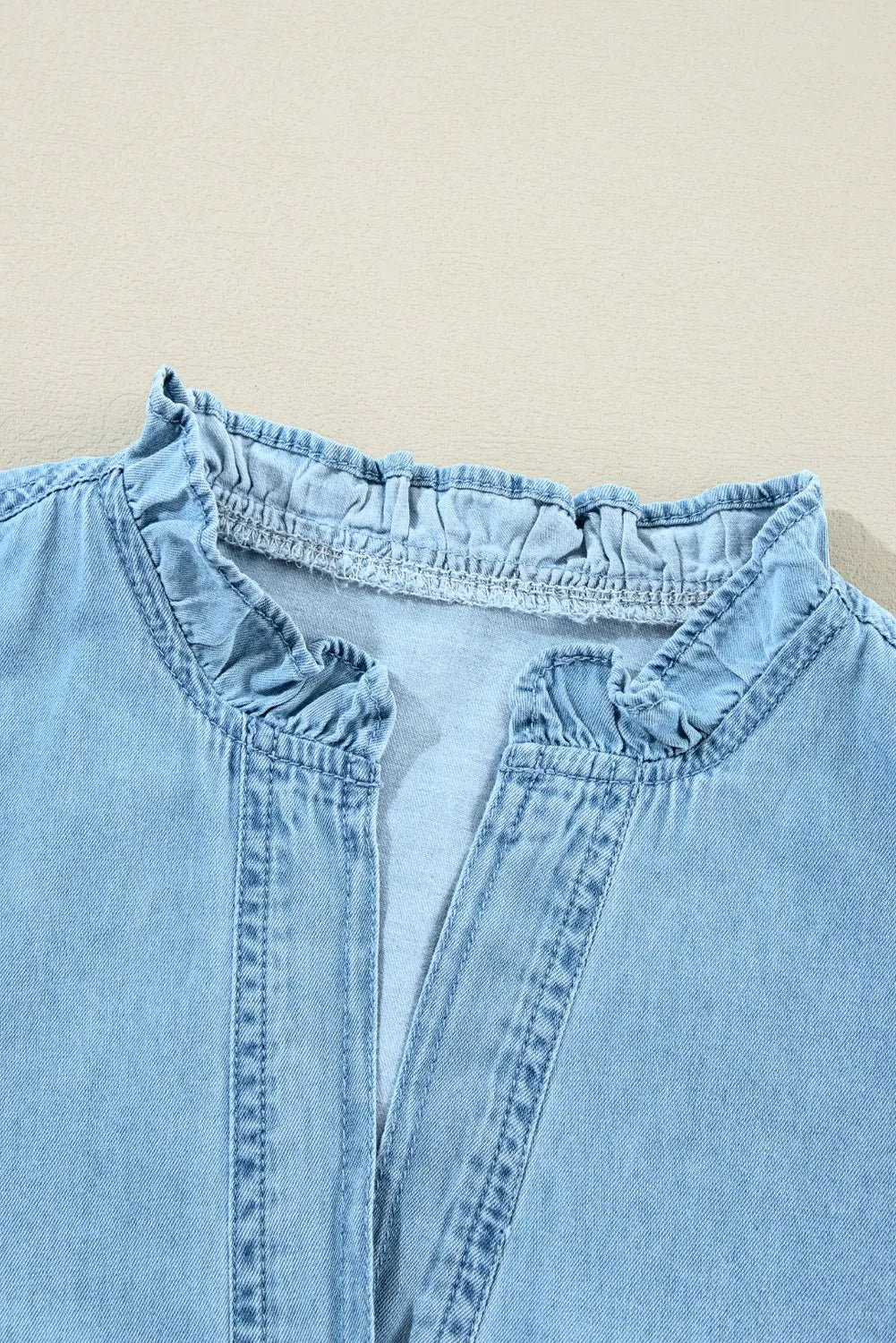 Button Up Notched Long Sleeve Denim Dress Mini Dresses JT's Designer Fashion