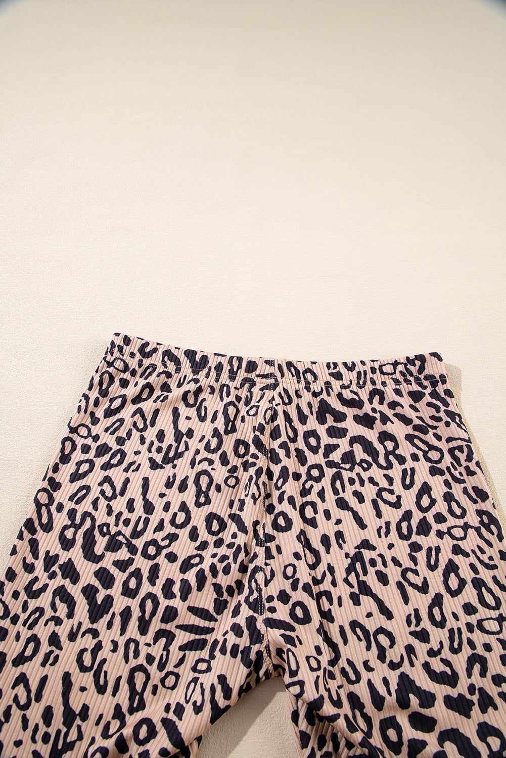 Khaki Leopard Print Ribbed Textured Knit Biker Shorts Casual Shorts JT's Designer Fashion