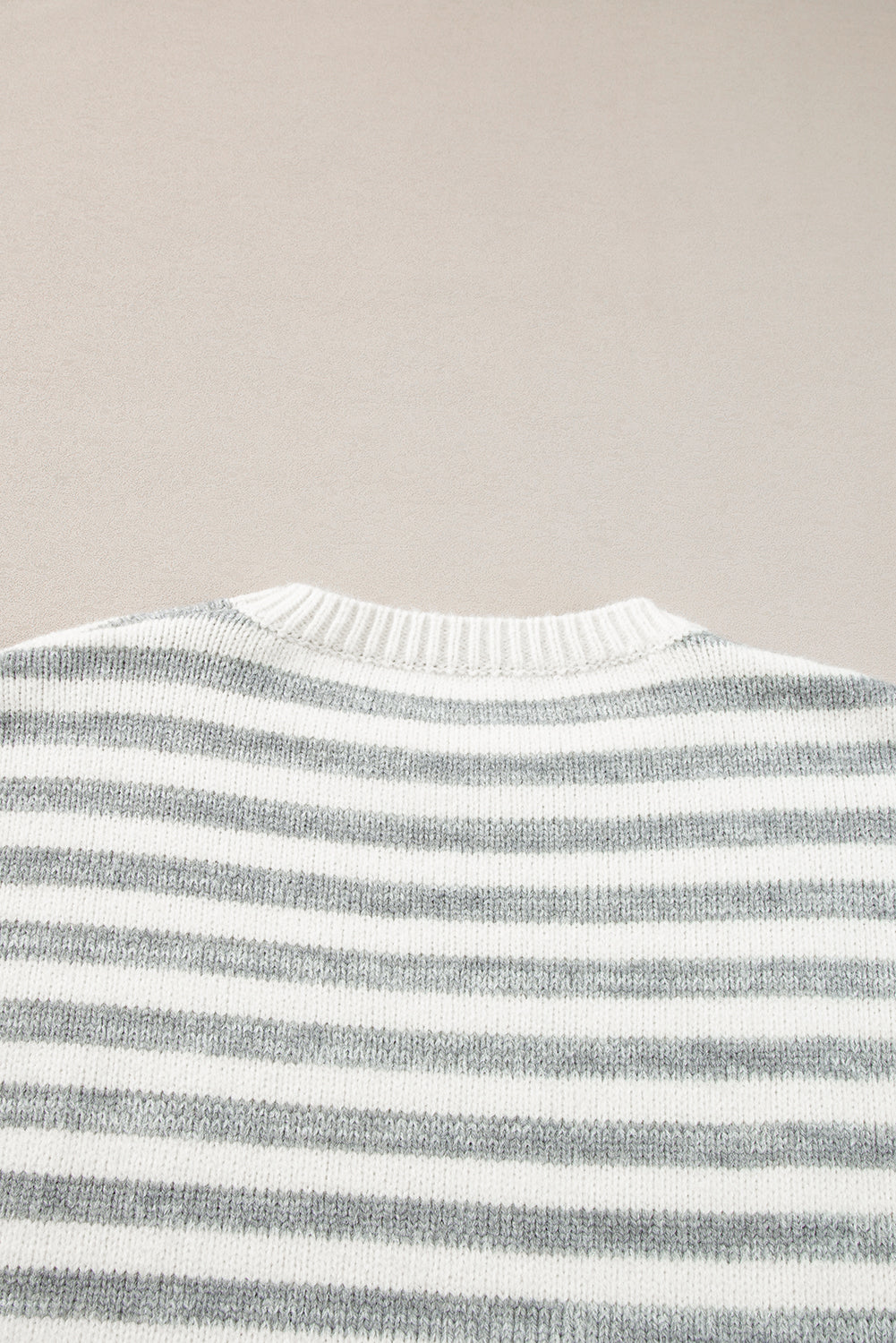 Gray Stripe Drop Shoulder Crew Neck Sweater Sweaters JT's Designer Fashion