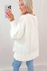 White Sequin Bowknot High Low Oversize Sweatshirt Sweatshirts & Hoodies JT's Designer Fashion