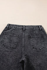 Black Chic Patch Pocket Straight Leg Loose Jeans Jeans JT's Designer Fashion
