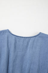 Ashleigh Blue Ruffled V Neck Smocked High Waist Denim Mini Dress Mini Dresses JT's Designer Fashion