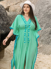 Plus Size Tied Fringe V-Neck Half Sleeve Dress JT's Designer Fashion