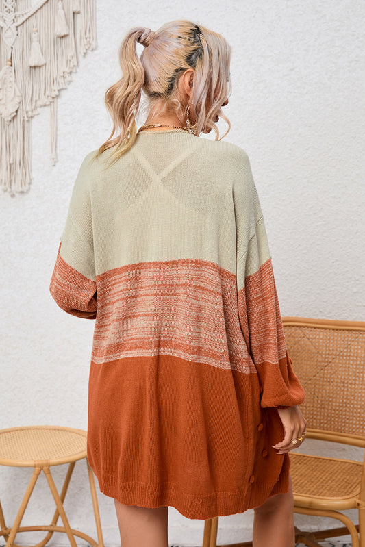 Brown Pompom Color Block Open Front Cardigan Sweaters & Cardigans JT's Designer Fashion