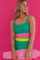 Sea Green Contrast Trim Colorblock Patchwork High Waisted Bikini High Waisted Swimsuit JT's Designer Fashion